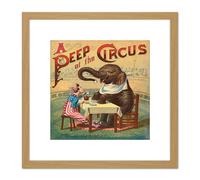Artery8 McLoughlin Book Cover Circus 1887 Elephant Clown 8X8 Inch Square Wooden Framed Wall Art Print Picture with Mount in Light Oak Artery8 Light Oak