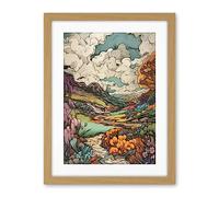 Artery8 Meadow River Multicoloured Landscape Illustration Artwork Framed Wall Art Print 18X24 Inch