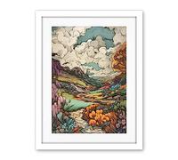 Artery8 Meadow River Multicoloured Landscape Illustration Artwork Framed Wall Art Print 18X24 Inch