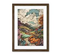 Artery8 Meadow River Multicoloured Landscape Illustration Artwork Framed Wall Art Print 18X24 Inch