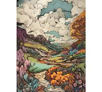 Artery8 Meadow River Multicoloured Landscape Illustration Large Wall Art Poster Print Thick Paper 18X24 Inch