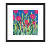 Artery8 Meadow Wild Flowers Floral Painting Yellow Blue Purple Pink Green Square Wooden Framed Wall Art Print Picture 8X8 Inch in Black Artery8 Black