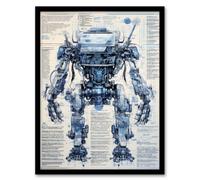 Artery8 Mech War Robot Hybrid Secret Military Schematic Blue Futuristic Complex Arcane Manuscript Wall Art Print - A4 Size