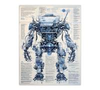 Artery8 Mech War Robot Hybrid Secret Military Schematic Blueprint Futuristic Complex Arcane Manuscript Gift For Him Man Cave Extra Large XL Wall Art Poster Print