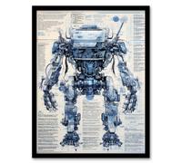 Artery8 Mech War Robot Hybrid Secret Military Schematic Blueprint Futuristic Complex Arcane Manuscript Gift For Him Man Cave Art Print Framed Poster Artery8 Black W12" x H16"