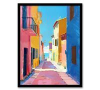 Artery8 Mediterranean Street Spain Painting Seaside Bathroom Toilet Art Print Framed Poster Wall Decor 12x16 inch