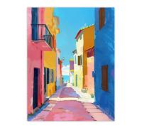 Artery8 Mediterranean Street Spain Painting Seaside Wall Art Print | Size: W18" x H24" Artery8 Multicolor W18" x H24"
