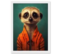 Artery8 Meercat Portrait Orange Quilted Jacket on Teal Background Modern Artwork Framed A3 Wall Art Print