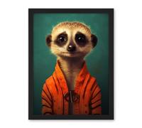 Artery8 Meercat Portrait Orange Quilted Jacket on Teal Background Modern Artwork Framed Wall Art Print 18X24 Inch