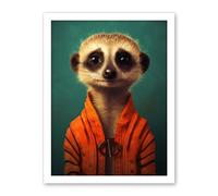 Artery8 Meercat Portrait Orange Quilted Jacket on Teal Background Modern Artwork Framed Wall Art Print 18X24 Inch