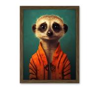 Artery8 Meercat Portrait Orange Quilted Jacket on Teal Background Modern Artwork Framed Wall Art Print 18X24 Inch