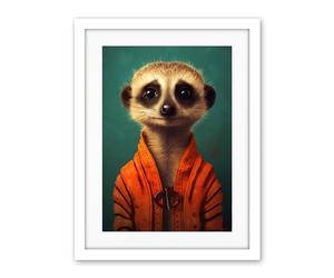 Artery8 Meercat Portrait Orange Quilted Jacket on Teal Background Modern Artwork Framed Wall Art Print 18X24 Inch