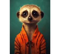 Artery8 Meercat Portrait Orange Quilted Jacket on Teal Background Modern Artwork Large Wall Art Poster Print Thick Paper 18X24 Inch