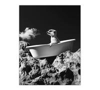 Artery8 Meerkat in Bathtub on a Rock Black White Surreal Living Room Large Wall Art Poster Print Thick Paper 18X24 Inch