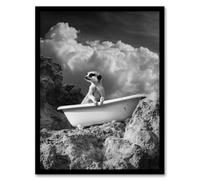 Artery8 Meerkat in Bathtub Surreal Bath Time Black White Bathroom Toilet Artwork Framed Wall Art Print A4