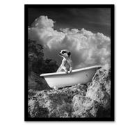 Artery8 Meerkat in Bathtub Surreal Bath Time Black White Bathroom Toilet Artwork Framed Wall Art Print A4