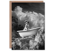 Artery8 Meerkat in Bathtub Surreal Bath Time Black White Greeting Card in Grey Artery8 Grey