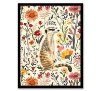 Artery8 Meerkat in Wild Flower Meadow Watercolour Spring Framed Wall Art | Size: A4 Artery8 Multicolor A4