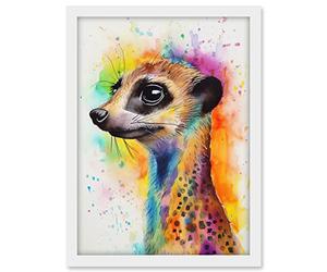 Artery8 Meerkat Multicoloured Portrait Watercolour Painting Artwork Framed A3 Wall Art Print