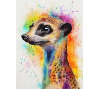 Artery8 Meerkat Multicoloured Portrait Watercolour Painting Extra Large XL Wall Art Poster Print