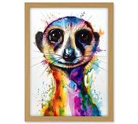 Artery8 Meerkat Splash Paint Watercolour Painting Artwork Framed A3 Wall Art Print