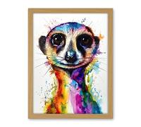 Artery8 Meerkat Splash Paint Watercolour Painting Artwork Framed Wall Art Print 18X24 Inch