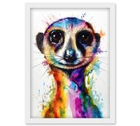 Artery8 Meerkat Splash Paint Watercolour Painting Artwork Framed Wall Art Print A4 in White Artery8 White
