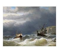 Artery8 Meijer Storm Strait Dover Ships Seascape Painting Art Print Canvas Premium Wall Decor Poster Mural