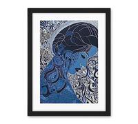 Artery8 Melancholy in Blue Woman Modern Folk Art Portrait Artwork Framed Wall Art Print 18X24 Inch