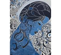 Artery8 Melancholy in Blue Woman Modern Folk Art Portrait Extra Large XL Wall Art Poster Print