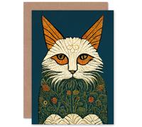 Artery8 Melancholy Moggie Cat Lover W Morris Style for Wife Her Mum Sister Daughter Mom Gran Nan Birthday Thank You Congratulations Blank Art Greeting Card