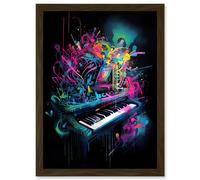 Artery8 Melodic Explosion Piano Bursting in Vibrant Colours Modern Acrylic Paint Painting Artwork Framed Wall Art Print A4