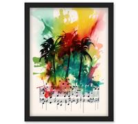 Artery8 Melodic Oasis Tropical Palm Tree Sonata Music Modern Splat Paint Watercolour Painting Artwork Framed Wall Art Print A4 in Black Artery8 Black