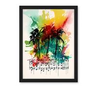 Artery8 Melodic Oasis Tropical Palm Tree Sonata Music Modern Splat Paint Watercolour Painting Artwork Framed Wall Art Print 18X24 Inch