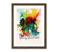 Artery8 Melodic Oasis Tropical Palm Tree Sonata Music Modern Splat Paint Watercolour Painting Artwork Framed Wall Art Print 18X24 Inch