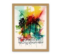 Artery8 Melodic Oasis Tropical Palm Tree Sonata Music Modern Splat Paint Watercolour Painting Artwork Framed Wall Art Print 18X24 Inch