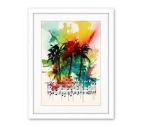 Artery8 Melodic Oasis Tropical Palm Tree Sonata Music Modern Splat Paint Watercolour Painting Artwork Framed Wall Art Print 18X24 Inch