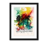 Artery8 Melodic Oasis Tropical Palm Tree Sonata Music Modern Splat Paint Watercolour Painting Artwork Framed Wall Art Print 18X24 Inch