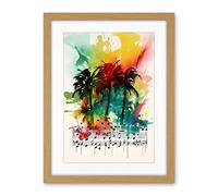 Artery8 Melodic Oasis Tropical Palm Tree Sonata Music Modern Splat Paint Watercolour Painting Artwork Framed Wall Art Print 18X24 Inch