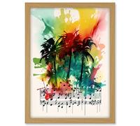 Artery8 Melodic Oasis Tropical Palm Tree Sonata Music Modern Splat Paint Watercolour Painting Artwork Framed A3 Wall Art Print