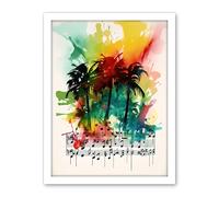 Artery8 Melodic Oasis Tropical Palm Tree Sonata Music Modern Splat Paint Watercolour Painting Artwork Framed Wall Art Print 18X24 Inch