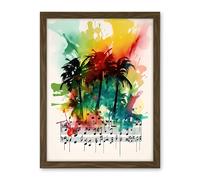 Artery8 Melodic Oasis Tropical Palm Tree Sonata Music Modern Splat Paint Watercolour Painting Artwork Framed Wall Art Print 18X24 Inch