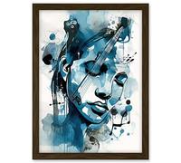 Artery8 Melody Muse a Musician's Vision in Midnight Blue Modern Watercolour Painting Artwork Framed A3 Wall Art Print