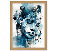 Artery8 Melody Muse a Musician's Vision in Midnight Blue Modern Watercolour Painting Artwork Framed A3 Wall Art Print