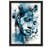 Artery8 Melody Muse a Musician's Vision in Midnight Blue Modern Watercolour Painting Artwork Framed A3 Wall Art Print