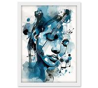 Artery8 Melody Muse a Musician's Vision in Midnight Blue Modern Watercolour Painting Artwork Framed A3 Wall Art Print