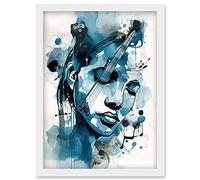 Artery8 Melody Muse a Musician's Vision in Midnight Blue Modern Watercolour Painting Artwork Framed Wall Art Print A4