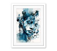 Artery8 Melody Muse a Musician's Vision in Midnight Blue Modern Watercolour Painting Artwork Framed Wall Art Print 18X24 Inch