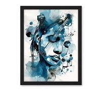 Artery8 Melody Muse a Musician's Vision in Midnight Blue Modern Watercolour Painting Artwork Framed Wall Art Print 18X24 Inch