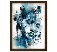 Artery8 Melody Muse a Musician's Vision in Midnight Blue Modern Watercolour Painting Artwork Framed Wall Art Print A4